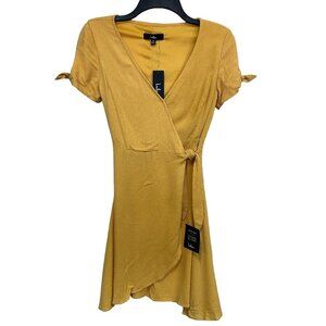 Lulus My Philosophy Golden Yellow Wrap Dress, Size XS